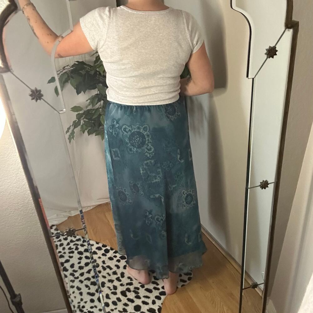 Vintage Floral A-Line Maxi Skirt Blue Retro 90s Hippie - Picture 4 of 5